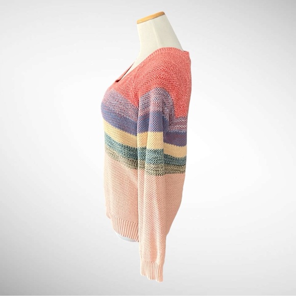 Hem & Thread Striped Colorblock Pullover V-Neck Sweater - Picture 4 of 10